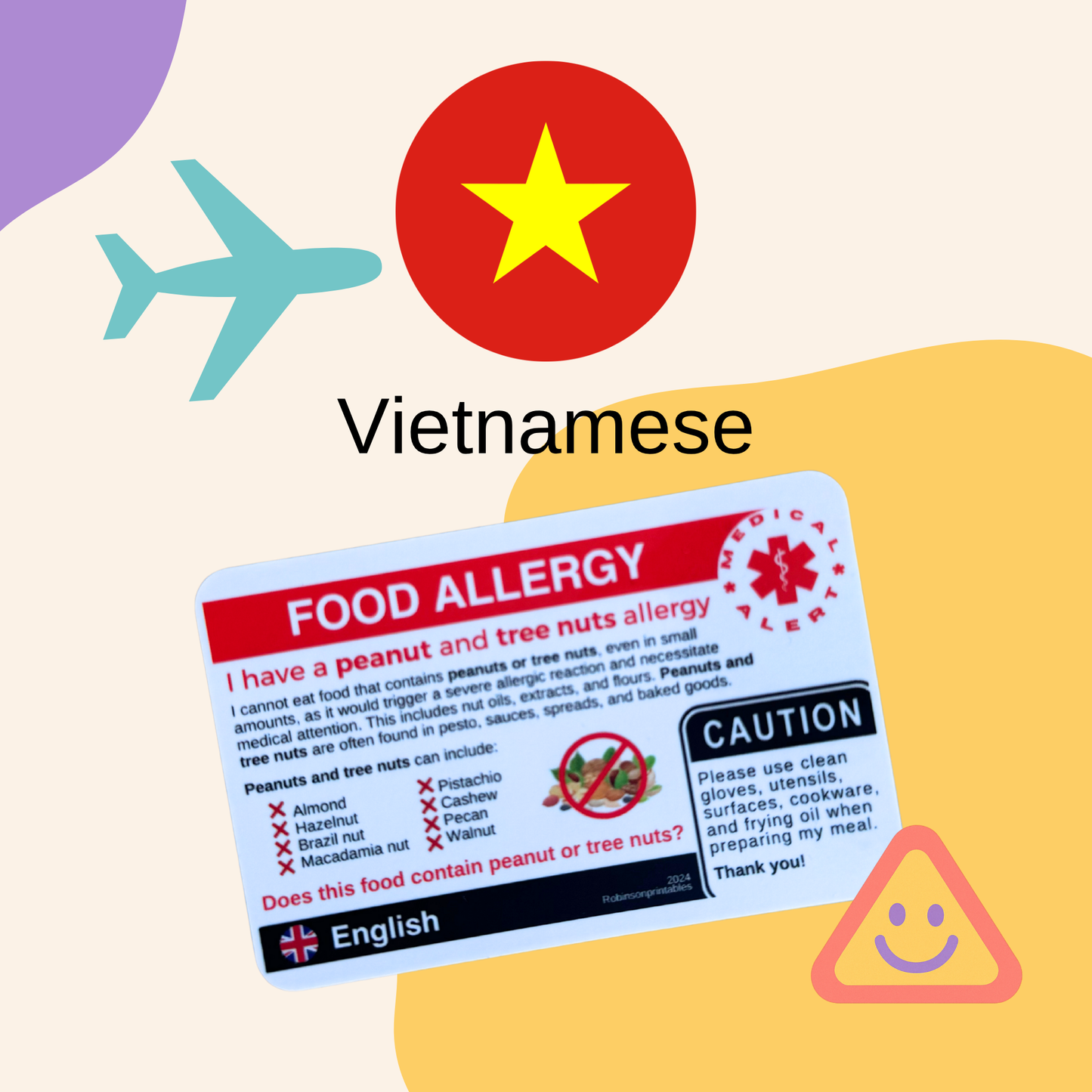 Peanut & Tree Nut Allergy Travel Card (Digital) - Essential Translation in Vietnamese for Safe International Travel