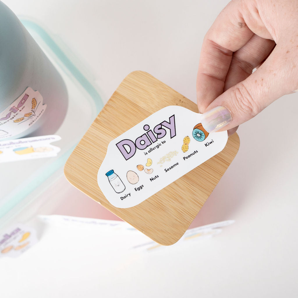 Custom Allergy Alert Stickers – Personalised Waterproof Labels (Pack of 2) | Food Allergy Stickers for Lunchboxes, Bottles and More nut free