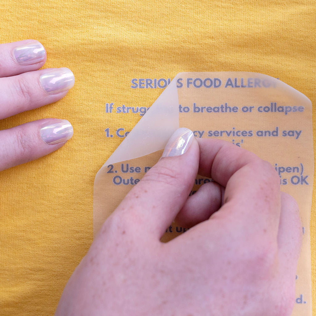 Iron-On Allergy Labels – 5 Pack | Personalised Anaphylaxis Safety Tags for Kids' Clothing, School Uniforms & Nursery Wear