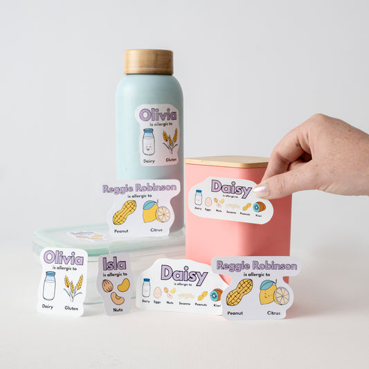 Custom Allergy Alert Stickers – Personalised Waterproof Labels (Pack of 2) | Food Allergy Stickers for Lunchboxes, Bottles and More nut free