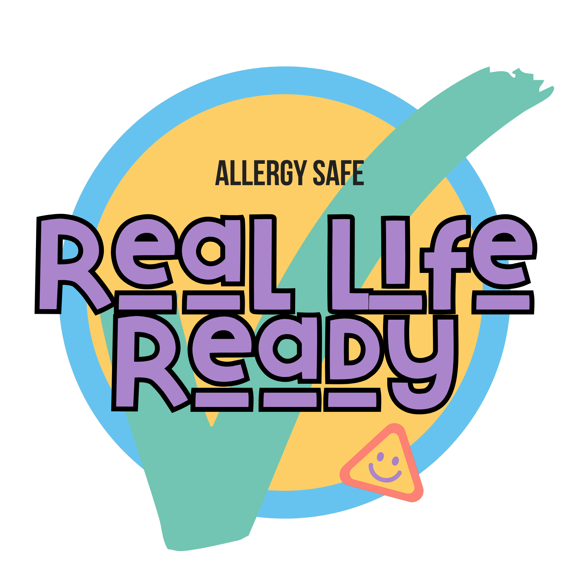 Logo with 'Allergy Safe Real Life Ready' text on a colorful background
