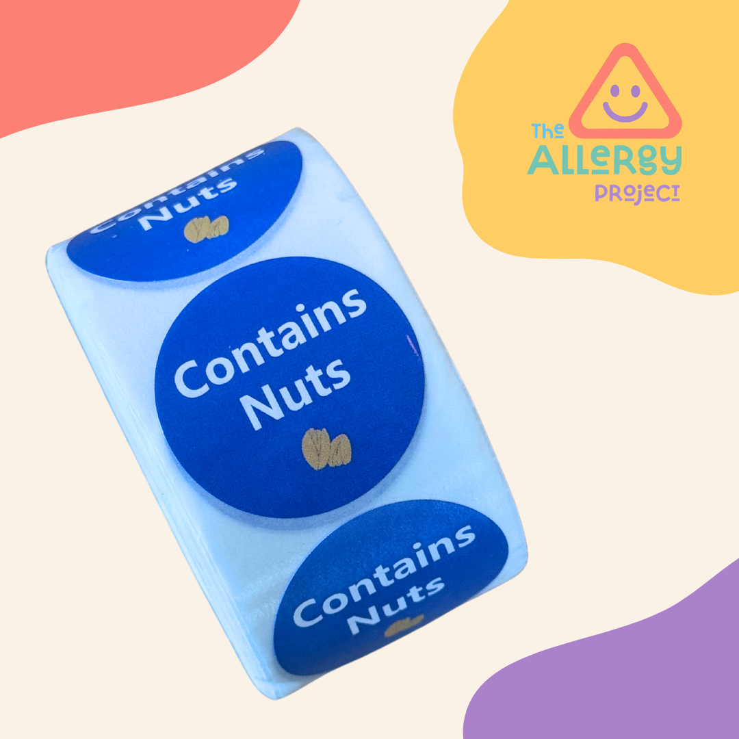 "Contains Nuts" Allergy Warning Stickers – Roll of 100 | Nut Allergy Safety Labels for Nurseries, Catering & Home Kitchens