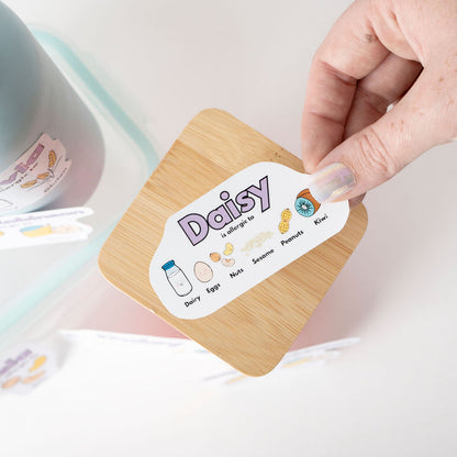 Custom Allergy Alert Stickers – Personalised Waterproof Labels (Pack of 2) | Food Allergy Stickers for Lunchboxes, Bottles and More nut free
