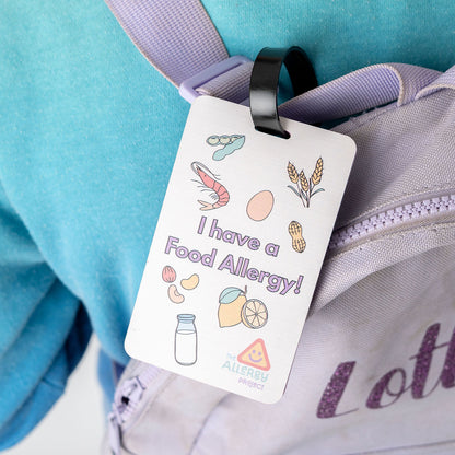Food Allergy Alert backpack Tag - durable Bag Tag for Kids & Adults